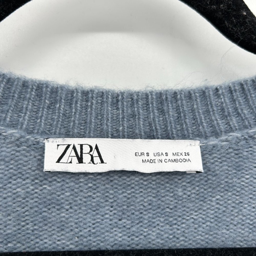 ZARA Blue V-Neck Very Oversized Knit Pullover Sweater Size Small - Picture 5 of 6